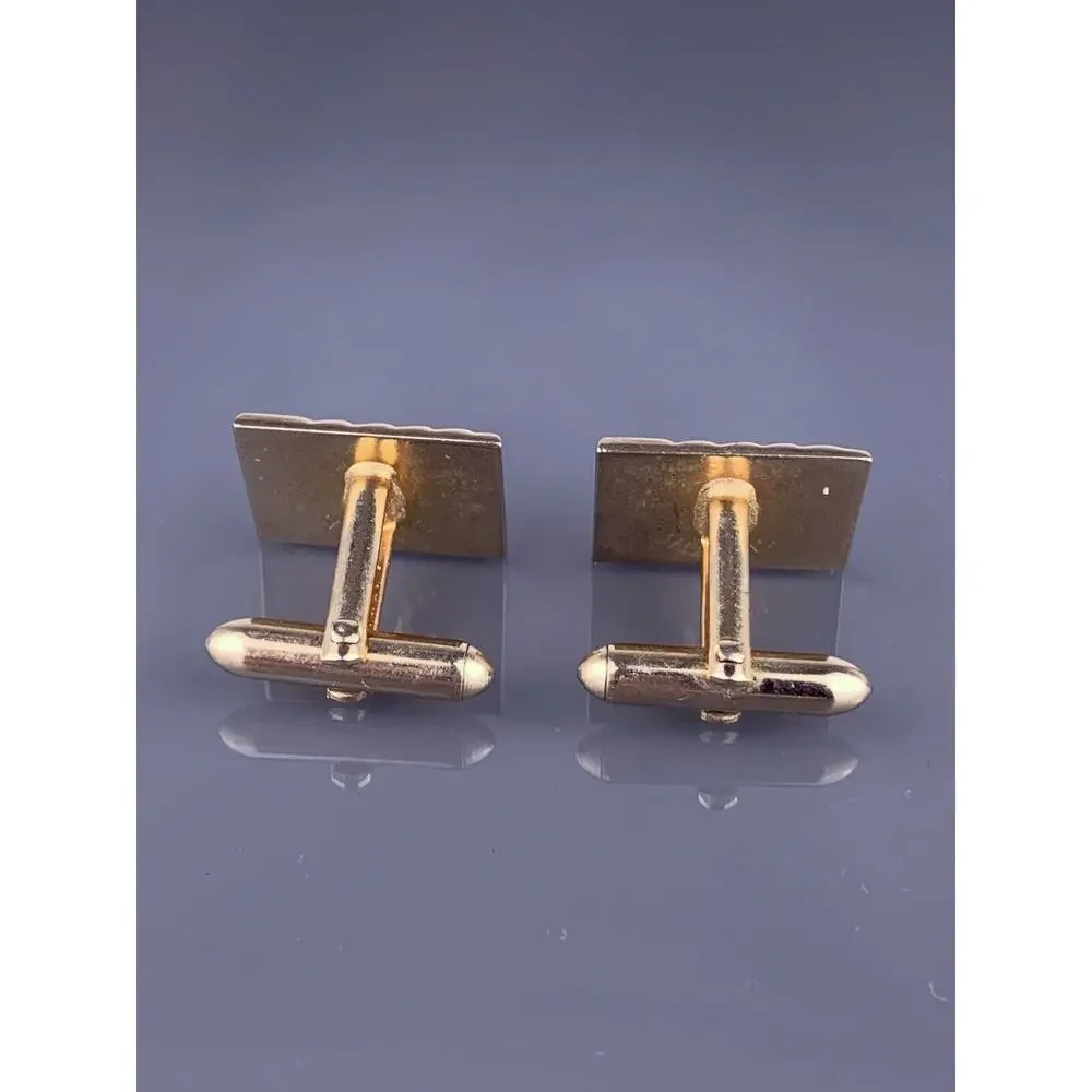 Simple Red Rhinestone Gold Tone Cufflinks Diagonal Lines Mid Century Swank VTG